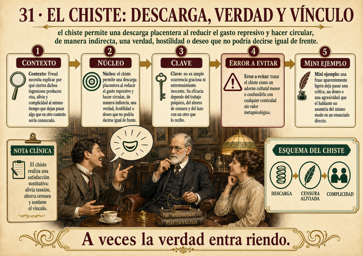 Card 31 — El chiste: descarga, verdad y vínculo