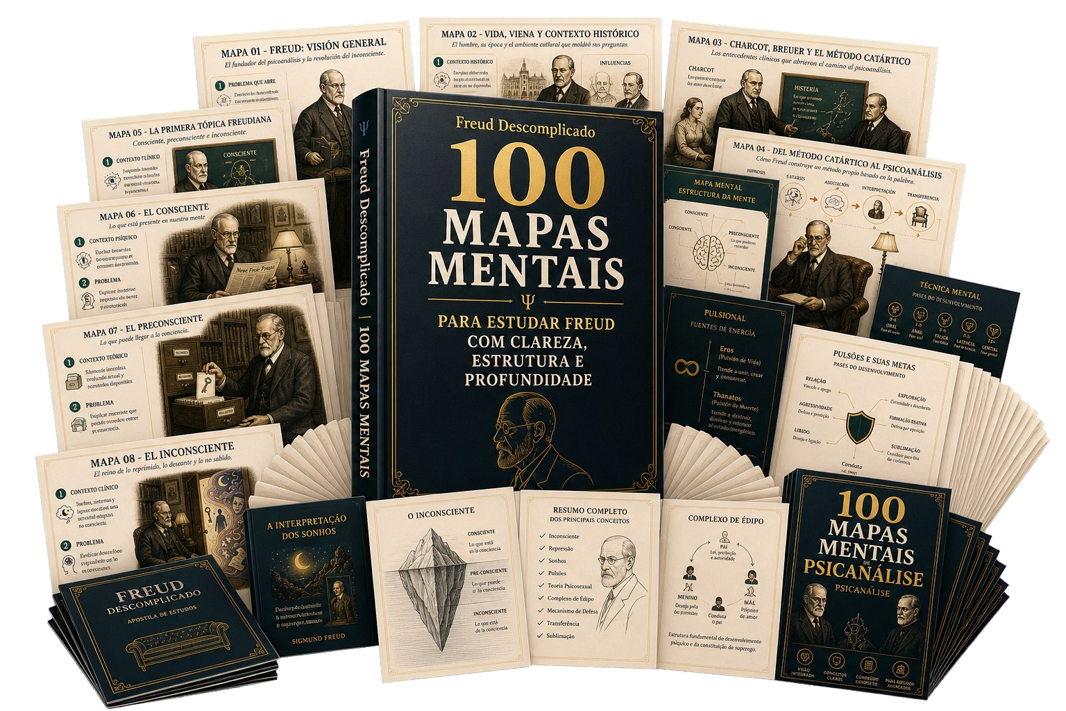 Pack visual estándar en español de Freud Descomplicado con ebook, mapas y fichas de estudio